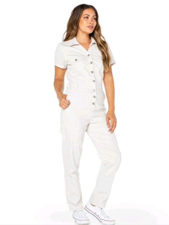 Celebrity Pink Pants - Celebrity Pink Short-Sleeve White Button-Front Jumpsuit